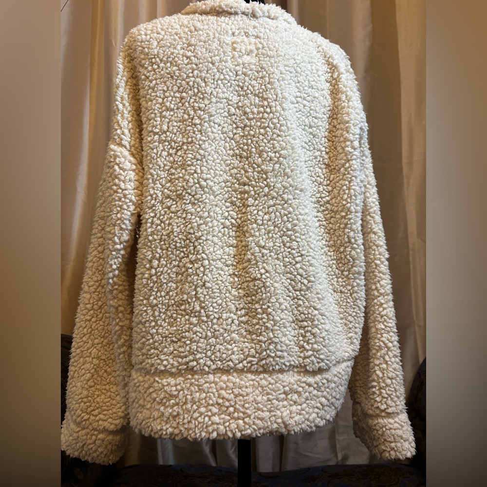 Cream Fluffy Teddy Jacket with High Neck - Picture 5 of 6